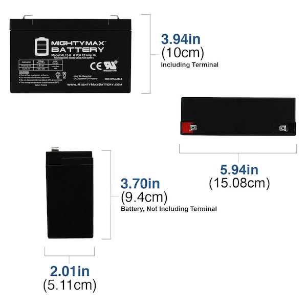 6V 12AH F2 Replacement Battery For Dual-Lite N4X14I-12V